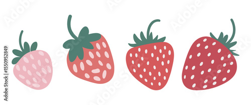 Set of berry strawberry in doodle style, vector illustration