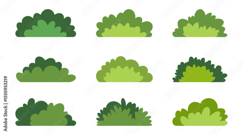 Fototapeta premium Set of bushes isolated vector illustration design elements. Cartoon bush collection