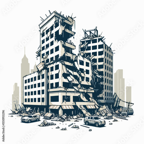 illustration of a building destroyed by war