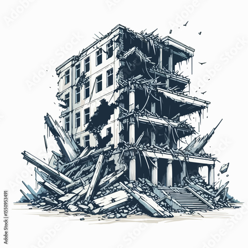 illustration of a building destroyed by war
