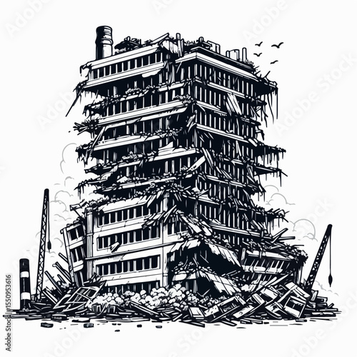 illustration of a building destroyed by war