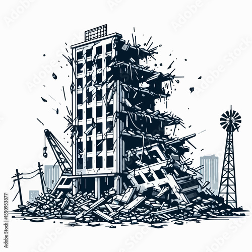 illustration of a building destroyed by war