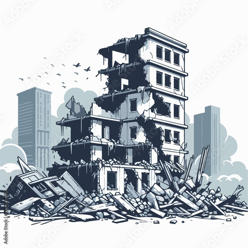 illustration of a building destroyed by war