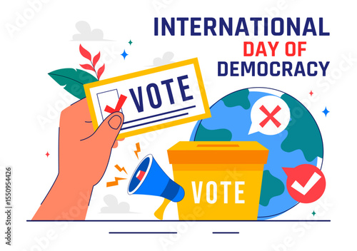International Day of Democracy Vector Illustration on September 15 with Hands Holding Voting Papers for Resolution in a Flat Cartoon Style Background
