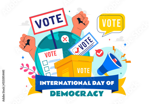 International Day of Democracy Vector Illustration on September 15 with Hands Holding Voting Papers for Resolution in a Flat Cartoon Style Background