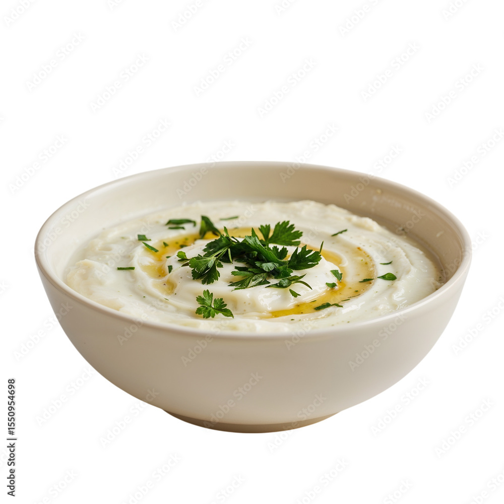 Creamy Mashed Potatoes Garnish with Parsley in a Bowl, transparent background Creamy Mashed Potatoes Garnish with Parsley in a Bowl, transparent background