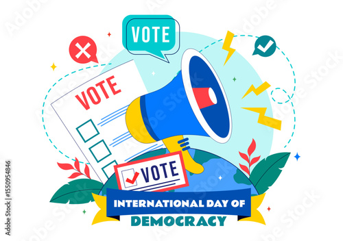International Day of Democracy Vector Illustration on September 15 with Hands Holding Voting Papers for Resolution in a Flat Cartoon Style Background