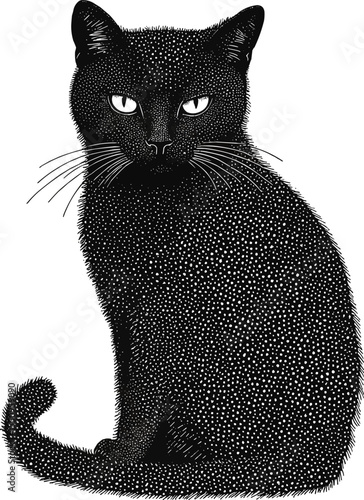 Black Cat Engraved in dotart Vintage Style,Generative Ai