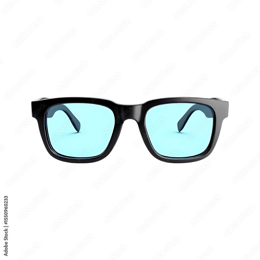 Fototapeta premium Stylish black square sunglasses with light blue lenses.