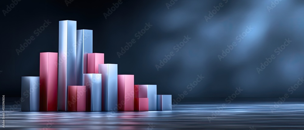 Obraz premium business success growth concept. Abstract bars in varying heights and colors against a blurred background, suggesting data visualization or analysis.