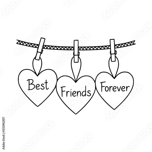 Best Friends Forever heart outlines hanging on clothesline