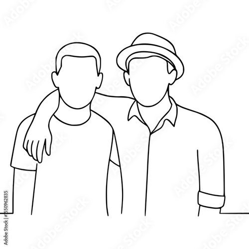 Minimalist Line Art of Two Men with Arm Around Shoulder