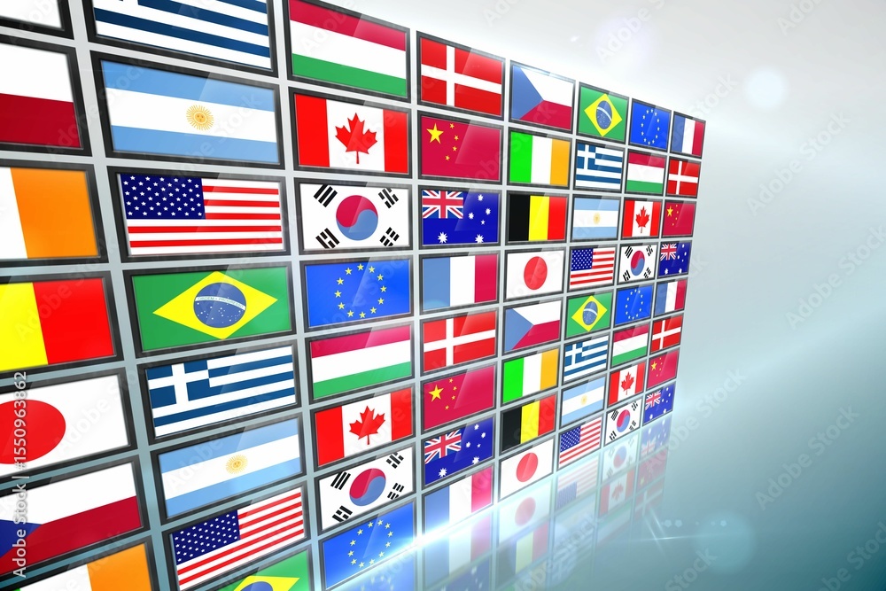 Fototapeta premium Screen collage showing international flags
