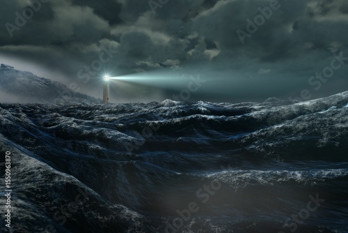 Stormy sea with lighthouse