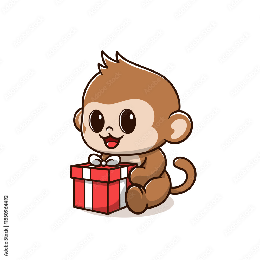 Fototapeta premium monkey holding birthday gift box
