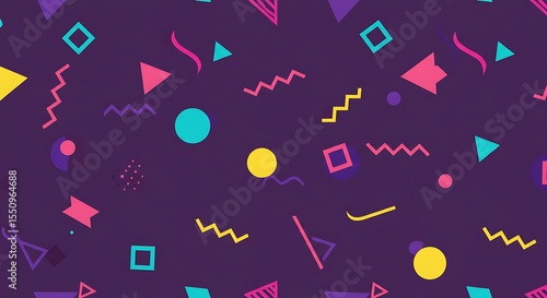 Vibrant Geometric Seamless Pattern 80s Retro Design Background
