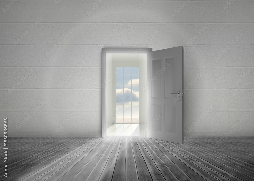 Obraz premium Open door leading to bright window