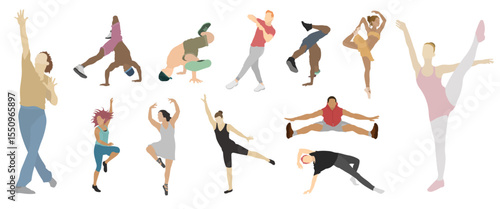 Wallpaper Mural Dancers in colors set with different types of dance in cad vector in editable lines Torontodigital.ca