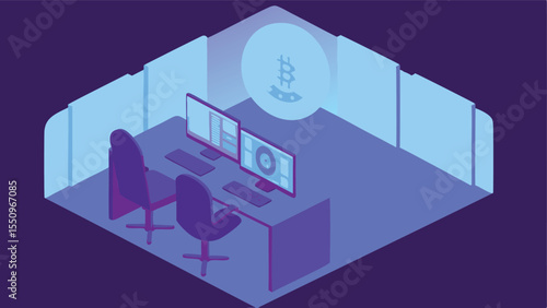 Blockchain Interface in Cyber Office with Glowing Analytics