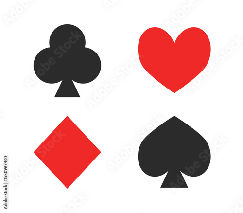 Classic Card Suit Icons in Black and Red. Vector Symbols for Games, Casino, and Card Designs