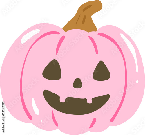 Pink Jack-o'-Lantern Illustration, Kawaii Halloween Pumpkin Clipart, Cute Pastel Spooky Face Design

