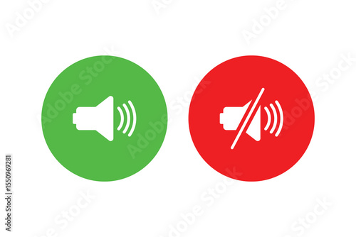 vector Speaker icons in green and red on and off
