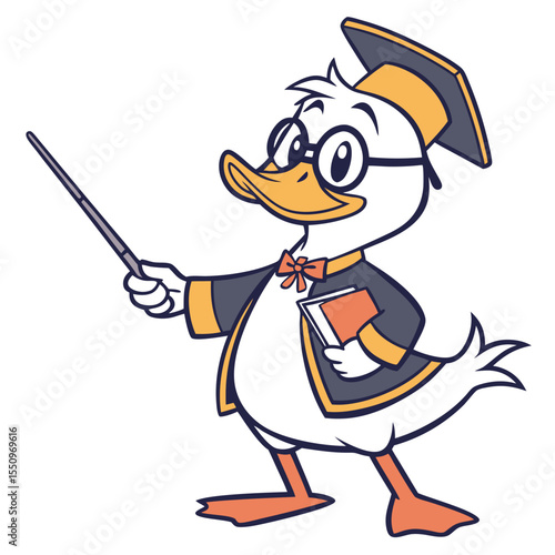 Comical Duck with Hat – Whimsical Vector Cartoon | Cute and Funny Duckling – Farm Animal Vector Illustration | Laughing Duck Vector – Kids Friendly Bird Character