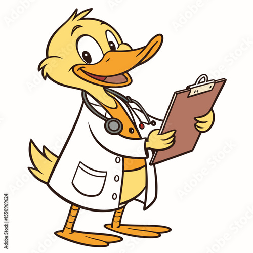 Comical Duck with Hat – Whimsical Vector Cartoon | Cute and Funny Duckling – Farm Animal Vector Illustration | Laughing Duck Vector – Kids Friendly Bird Character