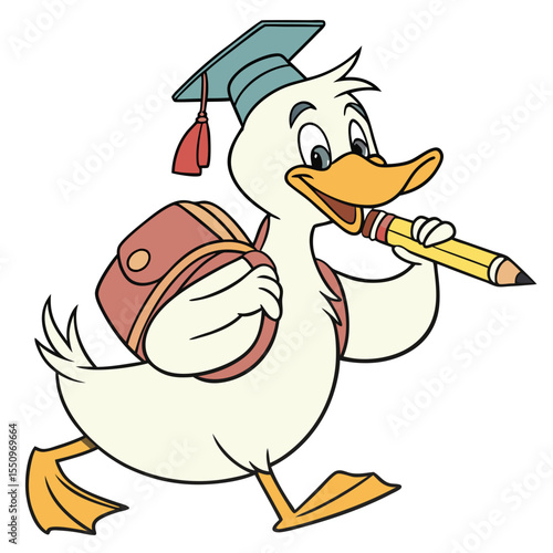 Comical Duck with Hat – Whimsical Vector Cartoon | Cute and Funny Duckling – Farm Animal Vector Illustration | Laughing Duck Vector – Kids Friendly Bird Character