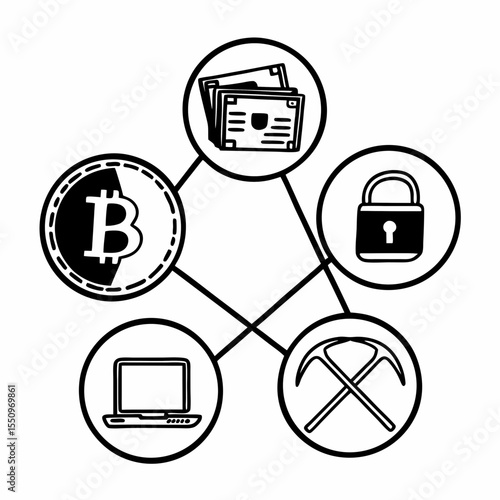 Blockchain Cryptocurrency Vector – Bitcoin, Decentralized Finance, Crypto Wallet, Mining Icon and Token Exchange Platform Concept