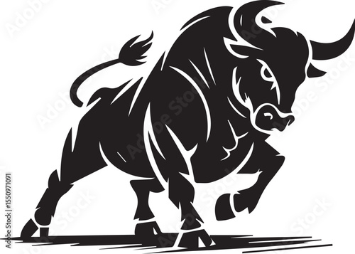 Powerful Raging Bull Silhouette Vector