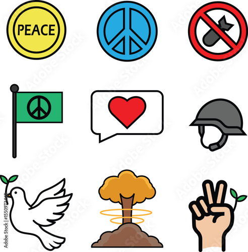 Peace and War Flat Icon Set – Modern Vector Illustration