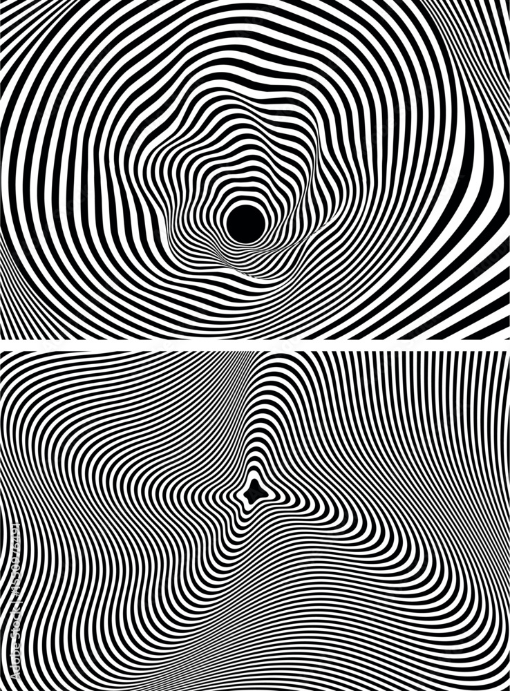 Optical illusion spiral with black and white stripes. Twisting Whirl Motion. Modern liquify lines effect background. Optical illusion spiral with black and white stripes. Twisting Whirl Motion. Modern liquify lines effect background.