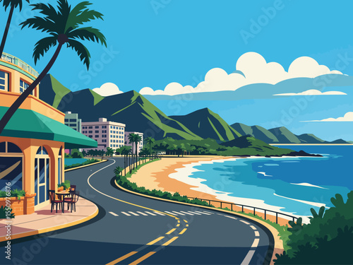 summer landscape with mountain and mountains in the background O'AHU island in Honolulu County, Hawaii
