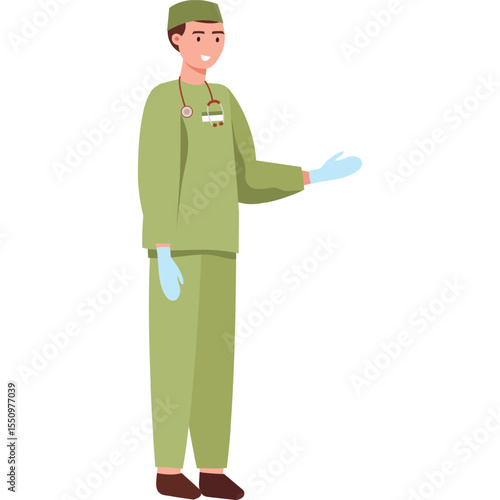 doctor surgeon in uniform and rubber gloves vector icon isolated on white