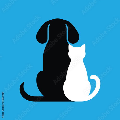 Black Dog and White Cat Silhouette Icons on Blue Background


