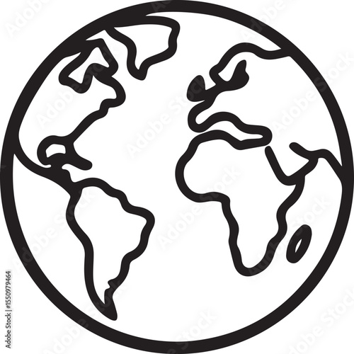 Black and white world map icon vector
