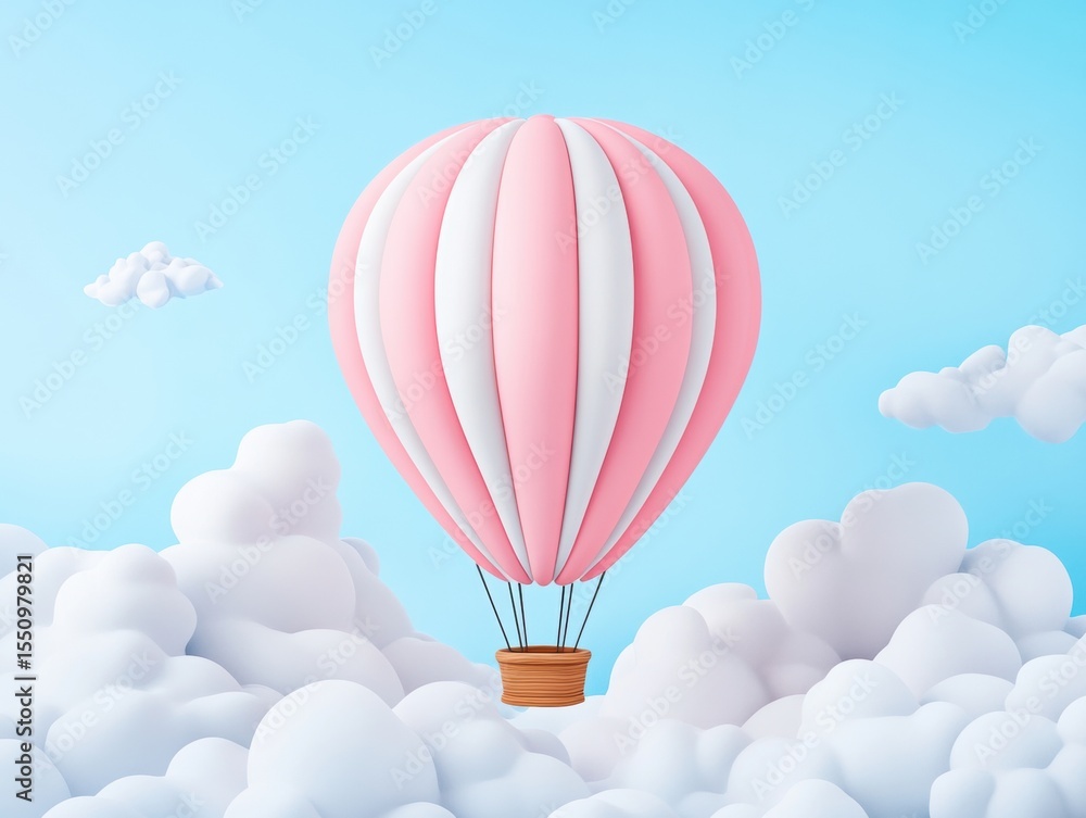 Obraz premium Pink hot air balloon in clouds