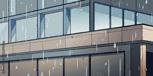 Modern blue glass office building facade with a blank billboard display