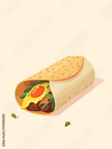 Fresh tasty burrito Vector, A delicious burrito with tortilla egg omelette