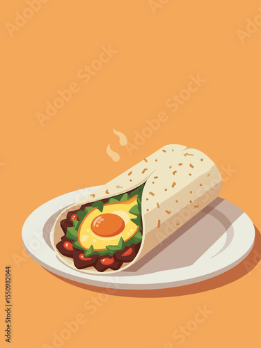Fresh tasty burrito Vector, A delicious burrito with tortilla egg omelette