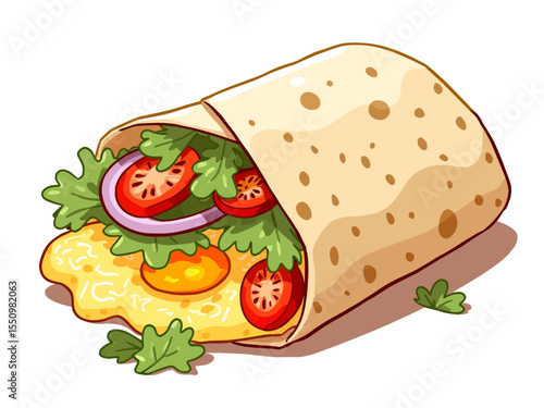 Fresh tasty burrito Vector, A delicious burrito with tortilla egg omelette