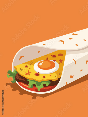Fresh tasty burrito Vector, A delicious burrito with tortilla egg omelette