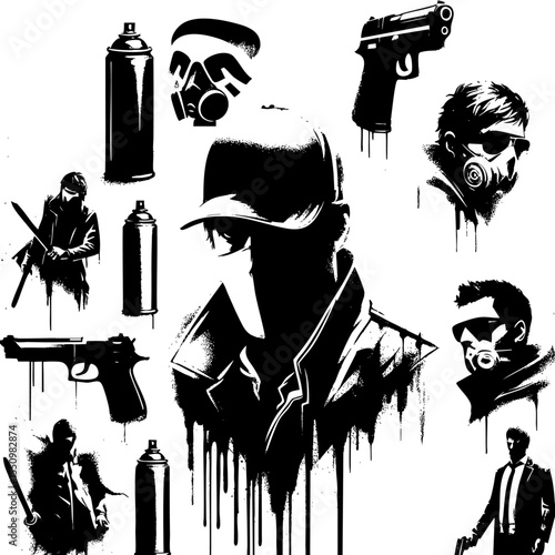 Mysterious Urban Street Art: Masked Figures in Black and White