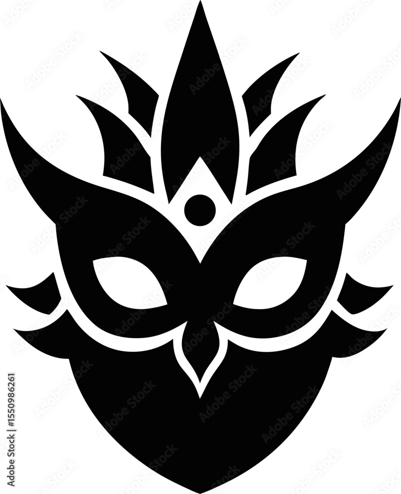Carnival mask icon black silhouette isolated on white background. Mask with feathers pictogram. Vector illustration Carnival mask icon black silhouette isolated on white background. Mask with feathers pictogram. Vector illustration