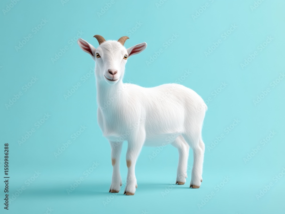 Fototapeta premium White goat against mint backdrop