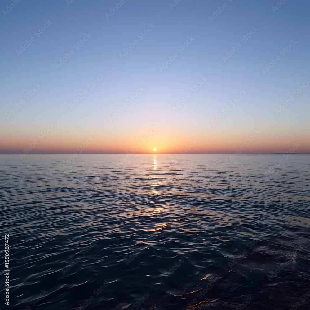 Obraz premium Sunrise Over Ocean Horizon – Tranquil Seascape with Golden Morning Light