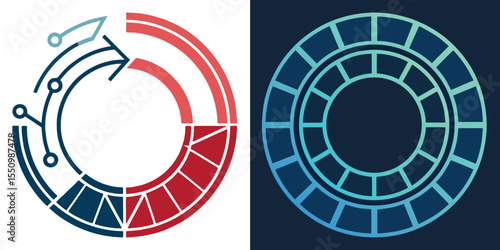 Progress circle logo with expanding fragmented lines. Abstract loading ring for technology and digital design, vector.