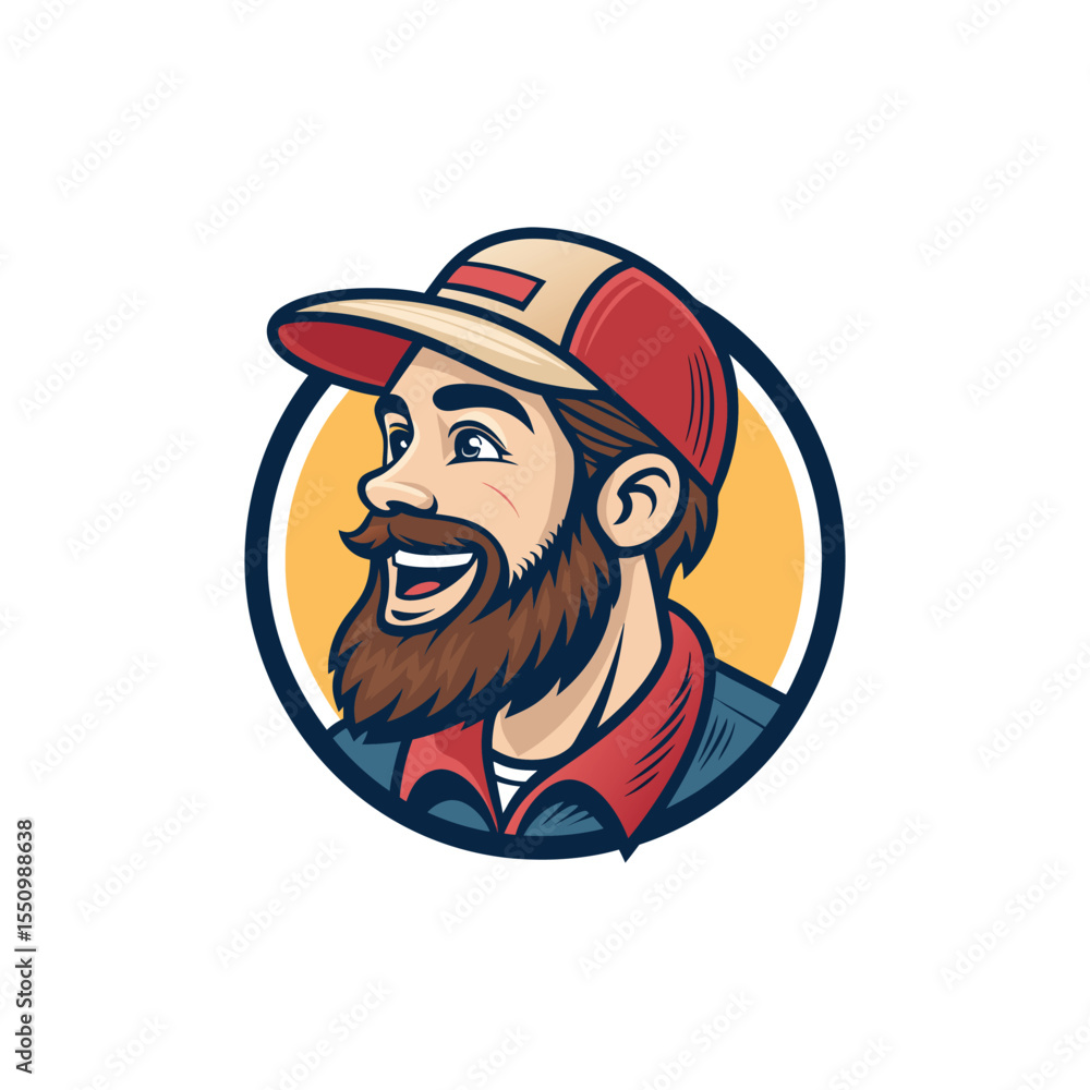 Naklejka premium Vector Illustration of Male Head Mascot – Bold Character Logo Design Featuring Strong Man Face in Modern Style – Perfect for Sports Teams, Gaming, Branding, or Esports Logos 