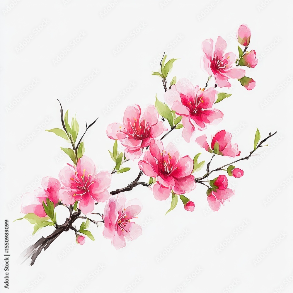 Obraz premium Elegant representation of a plum blossom branch in traditional Chinese ink painting style showcasing vibrant colors and intricate details